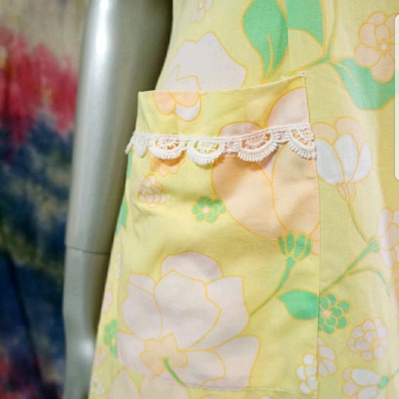 Vintage 1960s Bill Simms Sleeveless Mod Shaker Square Floral Shift Dress Large - Picture 10 of 11